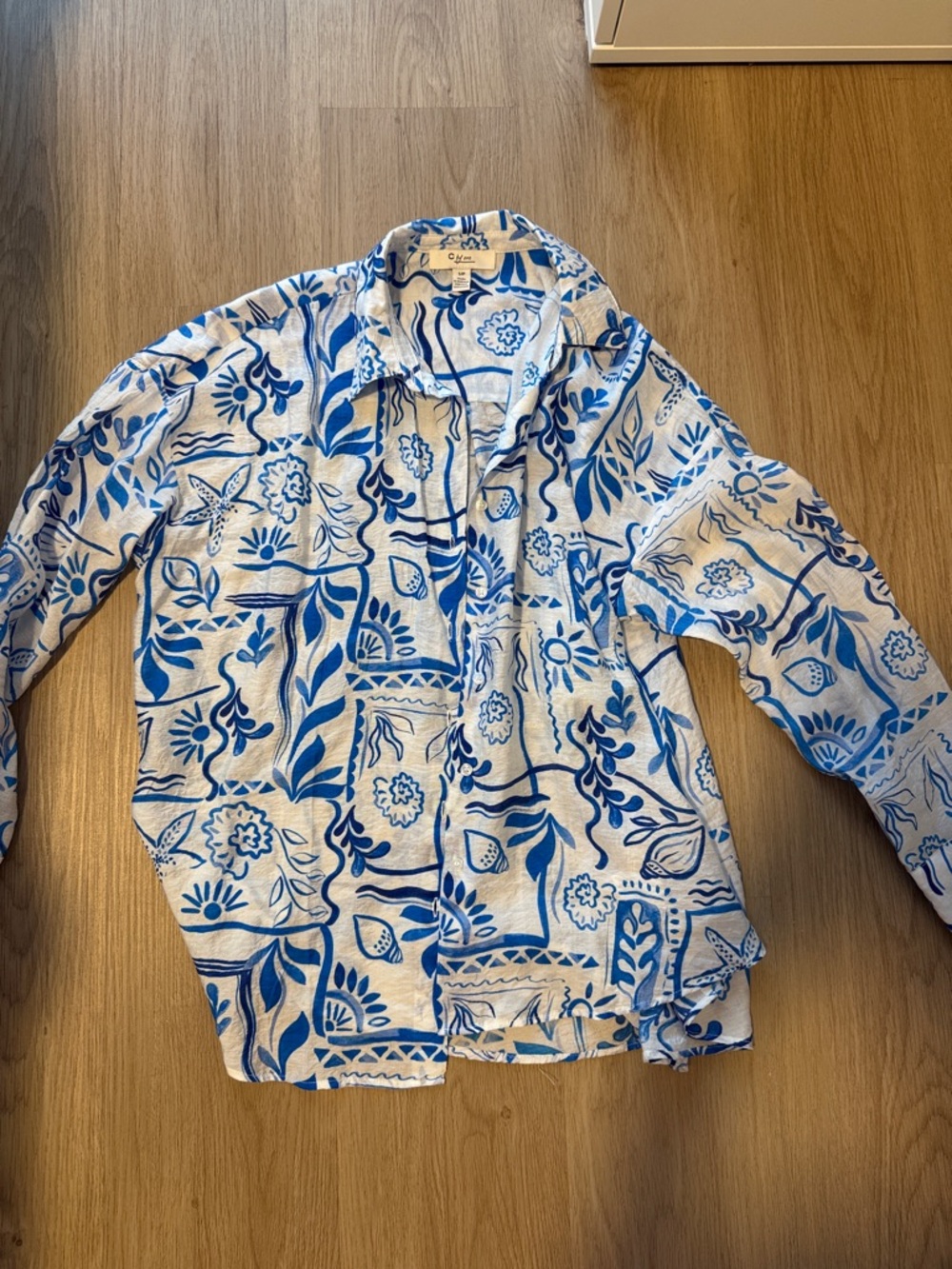 Lightweight Blue & White Floral Button-Down Shirt